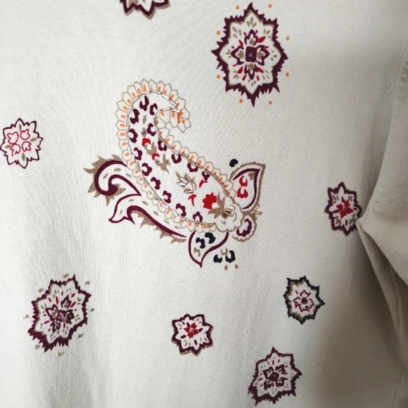 NWT Peck & Peck Beaded Paisley Silk-Blend Wrap Sweater | L | Ivory - Picture 6 of 9